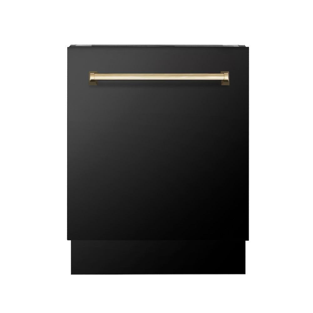 ZLINE Autograph Edition 30-inch Black Stainless Steel Kitchen Package - Dual Fuel Range, Range Hood, Dishwasher & Refrigerator with Polished Gold Accents (4AKPR RABRHDWV30 G) | Premium Luxury Kitchen Appliances for Modern Homes & Gourmet Cooking