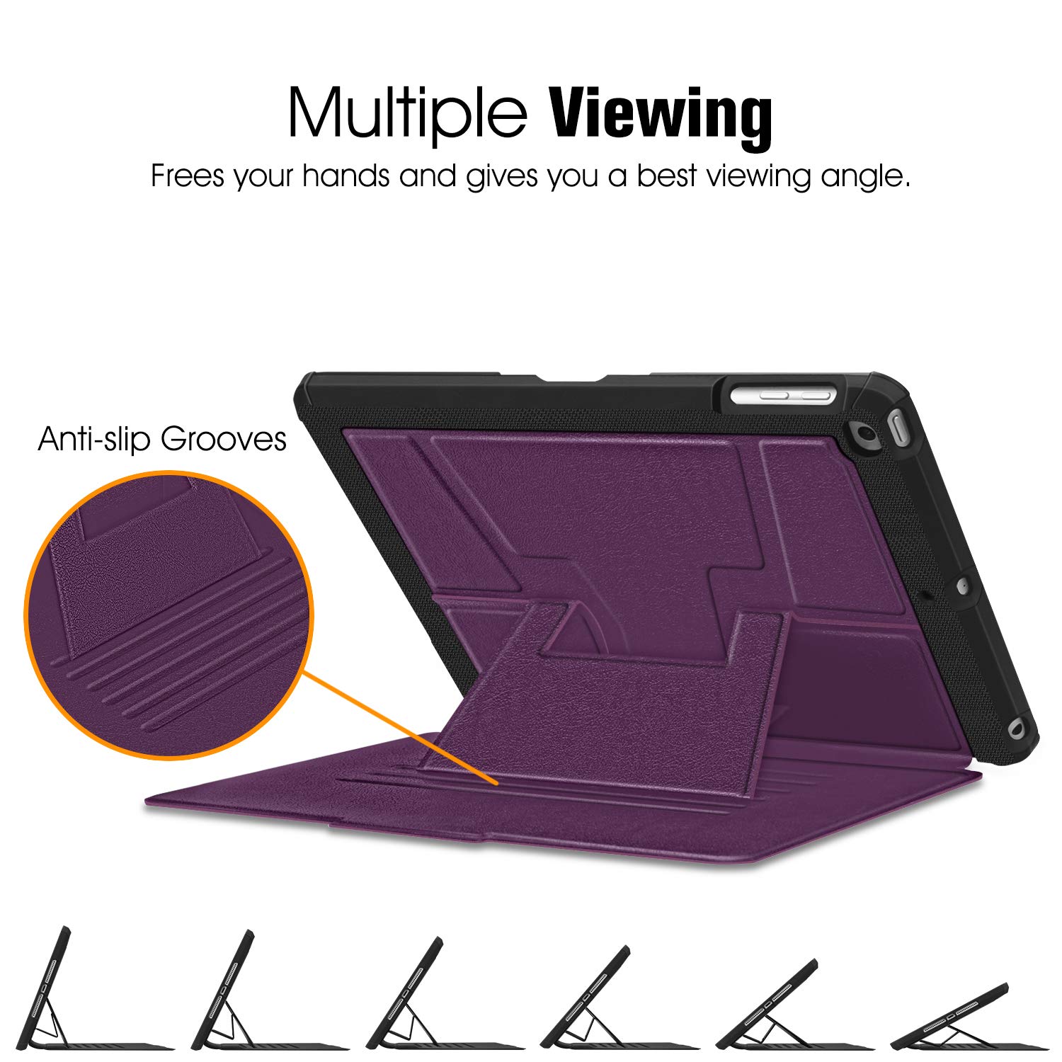 Fintie Magnetic Stand Case for iPad 6th/5th Generation (2018/2017), iPad Air 2/Air 1 (9.7 Inch) - Shockproof Rugged TPU Cover with Auto Wake/Sleep, Multiple Viewing Angles, Purple - Perfect for Work, Study, and Entertainment