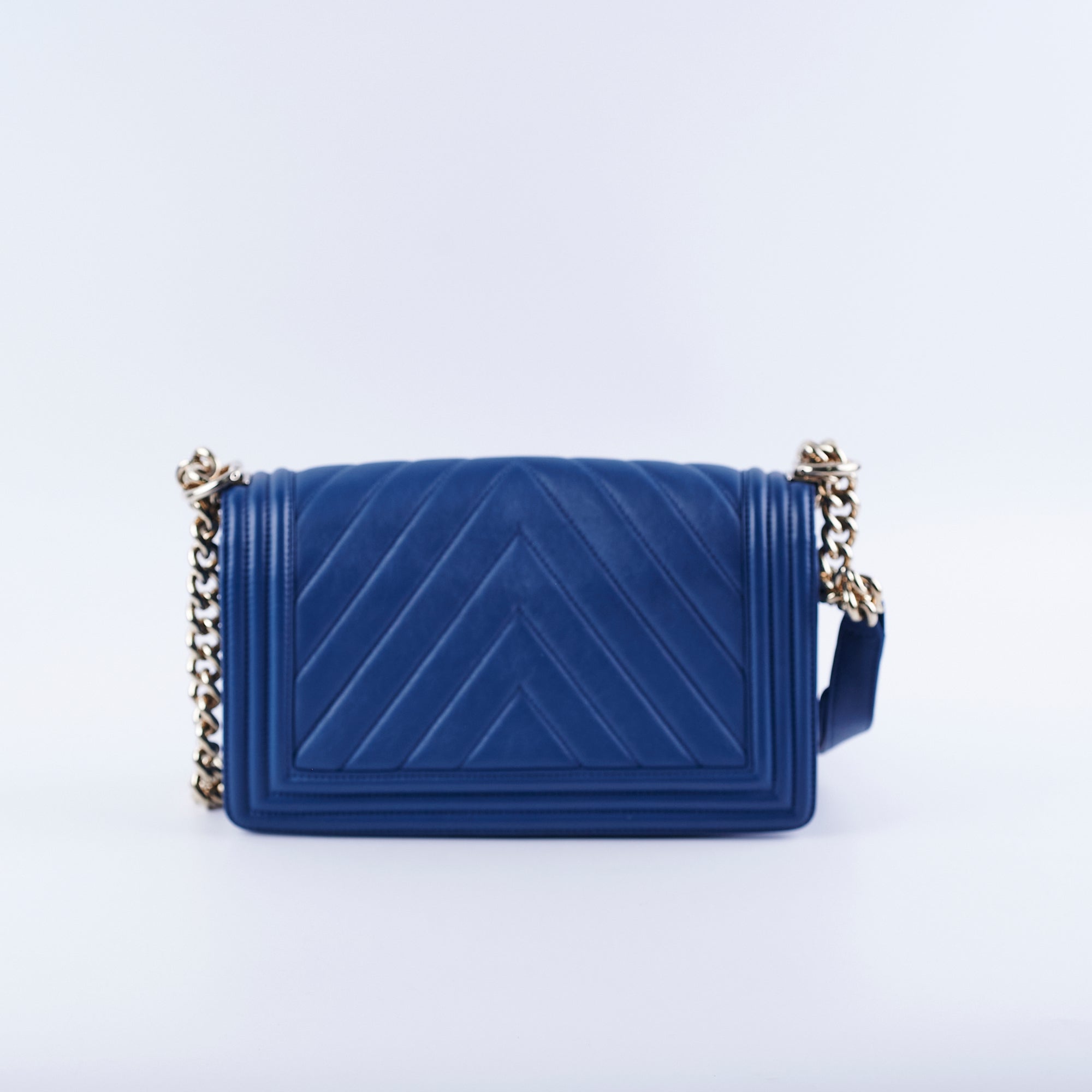 Chanel Old Medium Boy Chevron Lambskin Blue Leather Handbag - Luxury Crossbody Bag for Women, Perfect for Date Night & Special Occasions