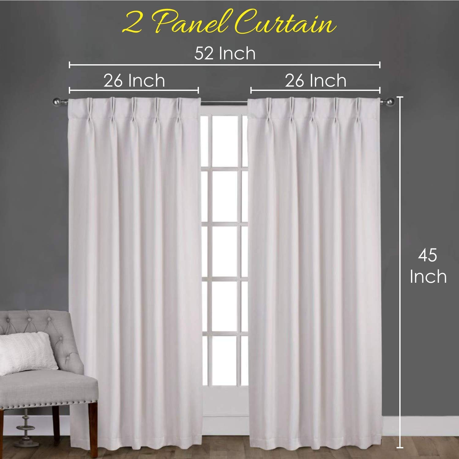 Double Pinch Pleat Blackout Window Curtains Panels - Light Grey (Set of 2 Panels, 52