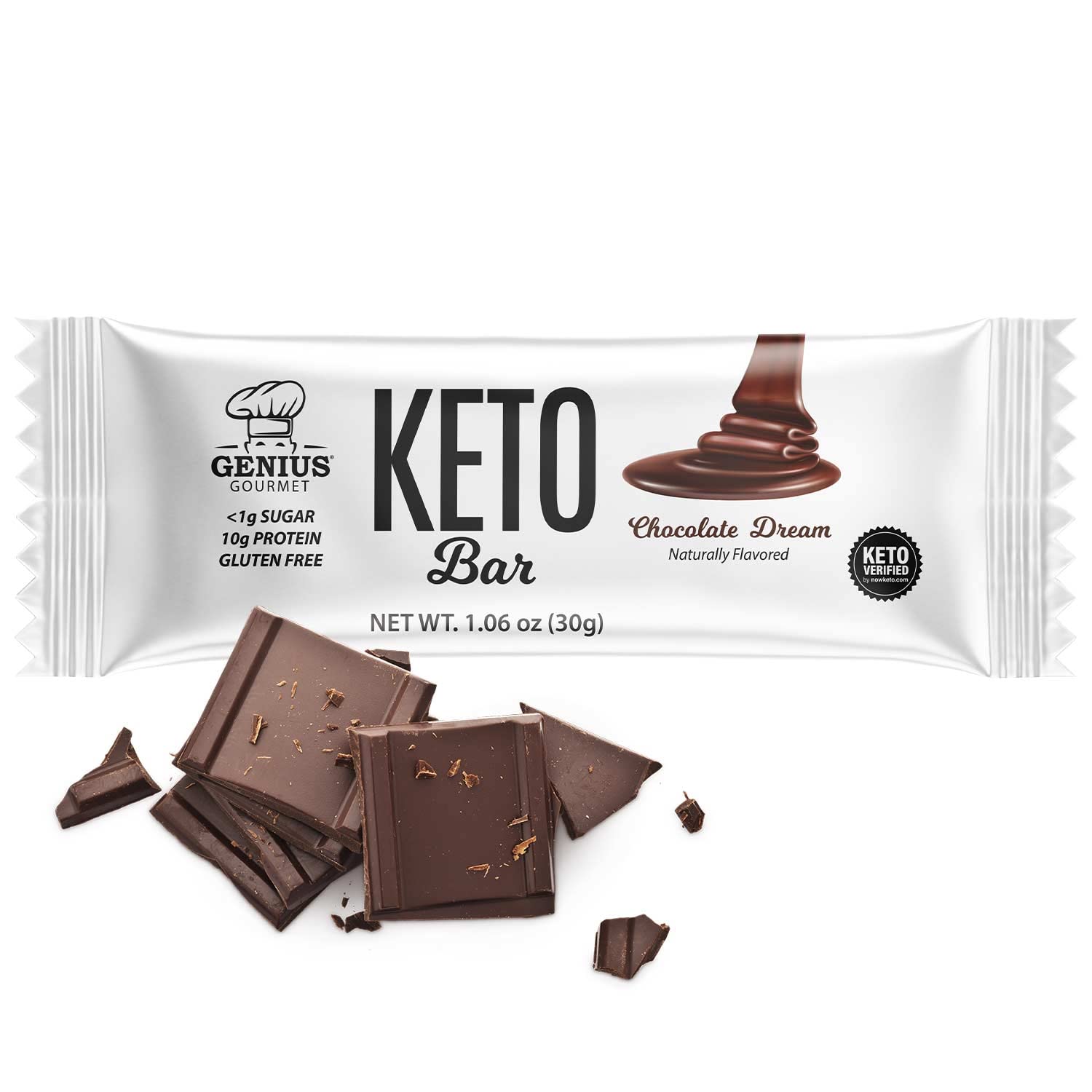 Genius Gourmet Gluten Free Keto Protein Bars - Chocolate Dream Flavor (10 Count) | Low Carb, Low Sugar, High Protein Snack with Premium MCT Oil | Perfect for Keto Diet, Weight Loss & On-the-Go Energy