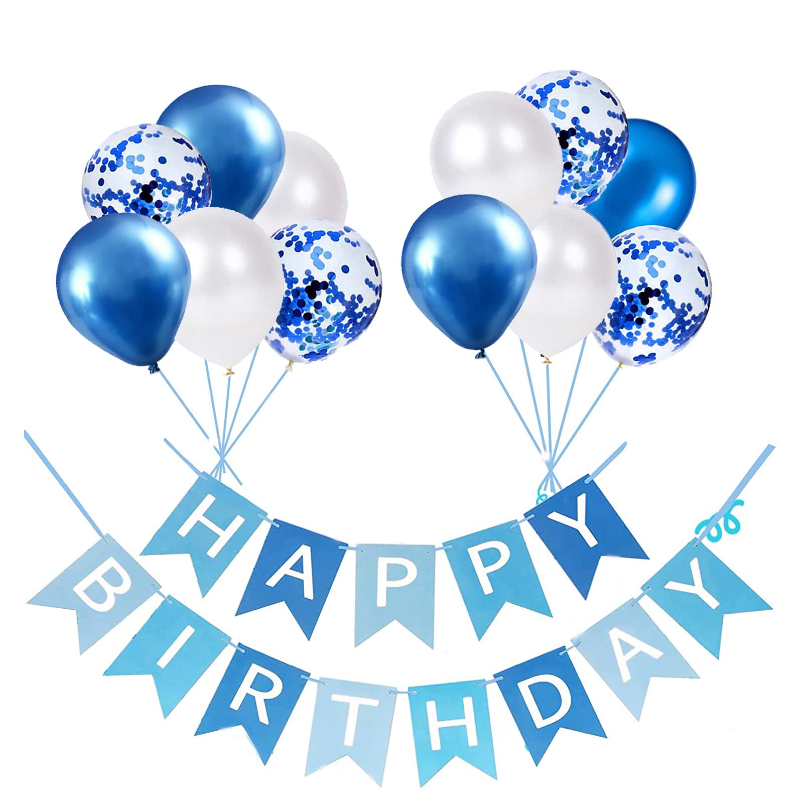 Happy Birthday Banner - Black Gold Silver Party Decorations, 12 Inch Bunting Banners & Balloons for Birthday Party Decor (Blue) | Perfect for Indoor/Outdoor Celebrations, Baby Showers & Anniversary Parties