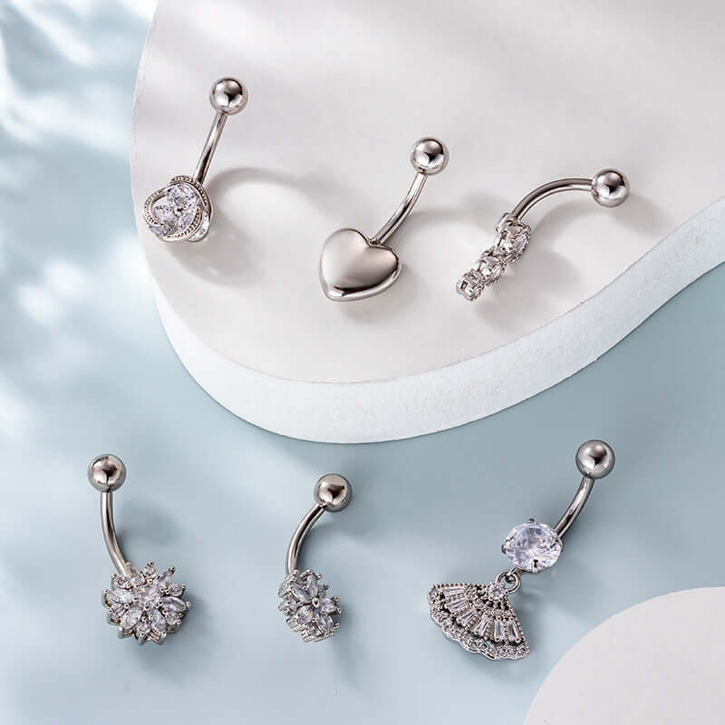 14G Top Mount Fan Shaped Dangle Navel Ring - Stainless Steel Belly Button Piercing Jewelry for Women | Perfect for Summer, Beach, and Festival Outfits