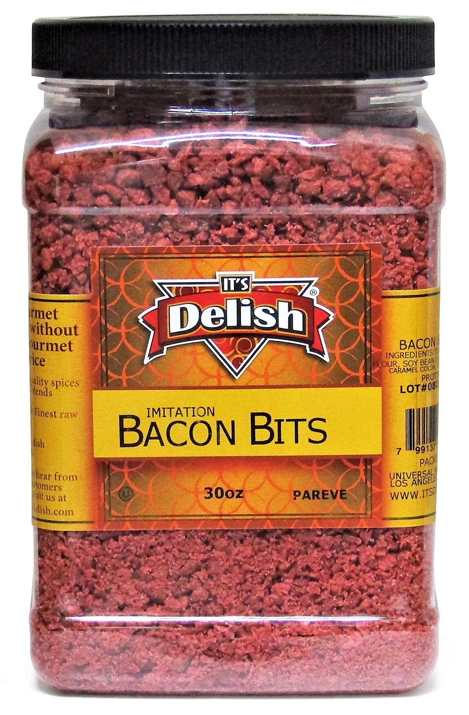 Imitation Bacon Bits 30 Oz - Jumbo Reusable Container for Salads, Baked Potatoes & Cooking | Vegan Bacon Topping