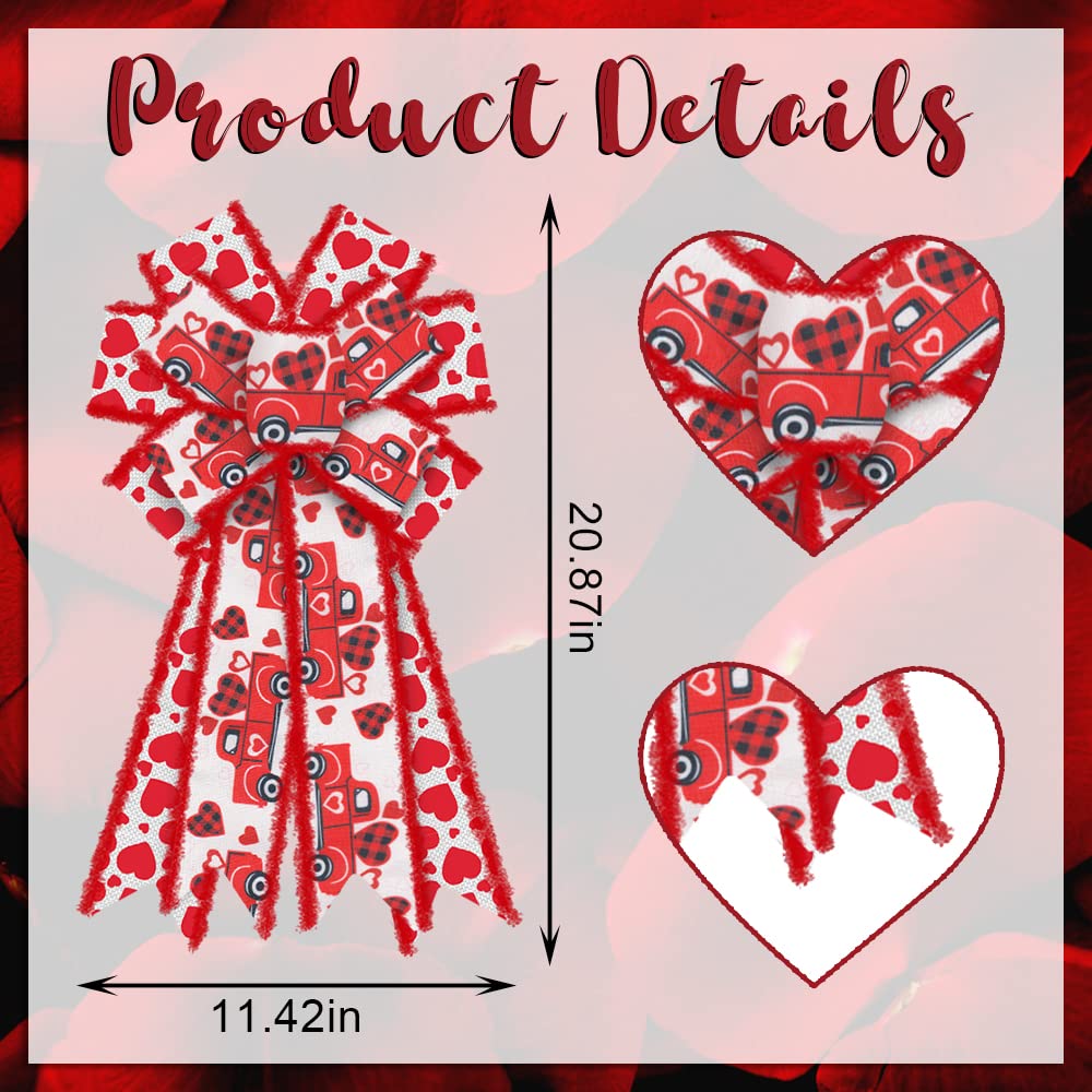 Valentine's Day Wreath Bows - Large Red & White Burlap Bows with Heart Design for Front Door Decor, Wedding Anniversary, Party Supplies - Perfect for Valentine's Gifts, Home Decorations and Seasonal Celebrations