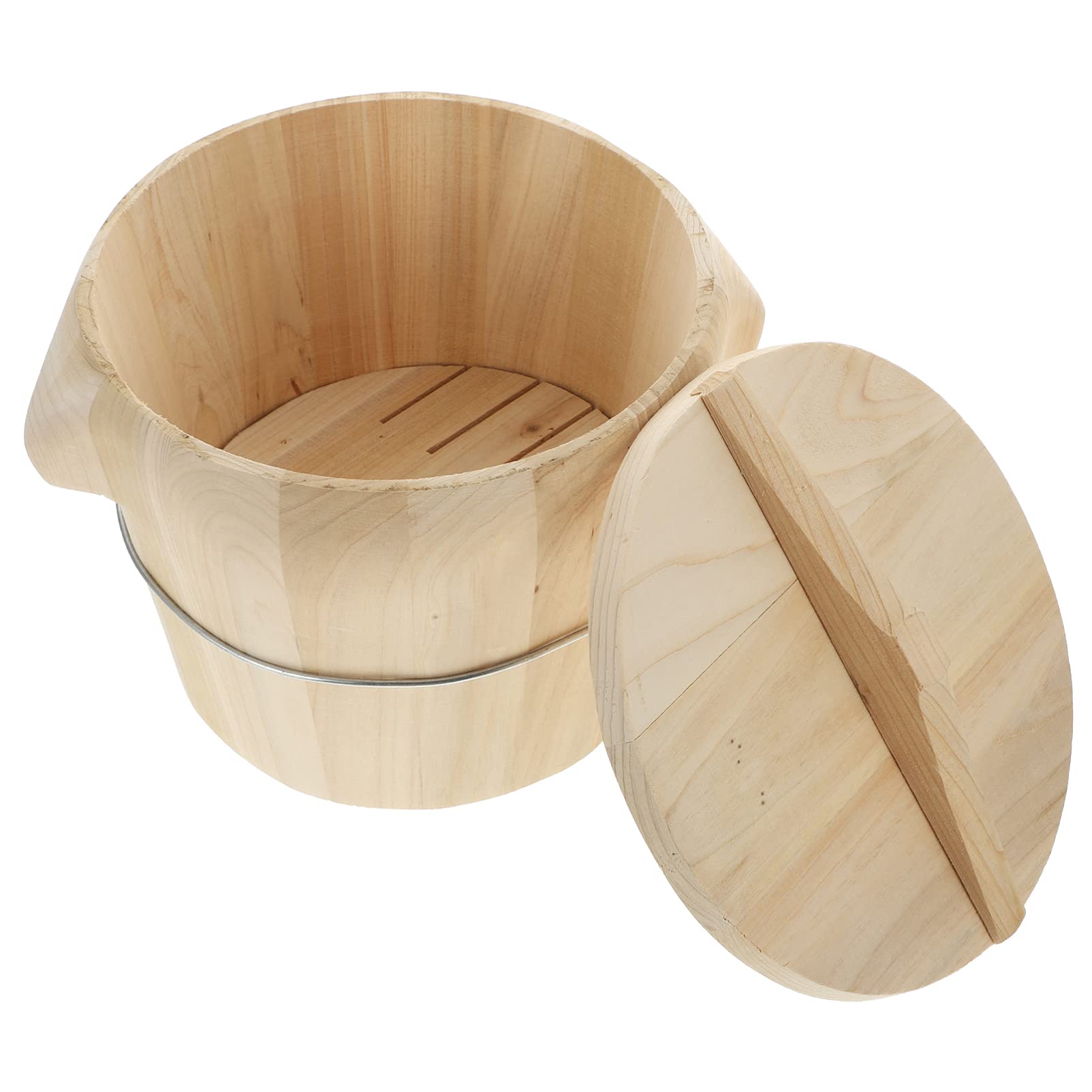 Natural Wood Rice Steamer Basket - Handcrafted Bamboo Rice Cooker with Lid & Handles for Perfectly Steamed Rice, Vegetables & Dumplings | Ideal for Home Kitchens & Asian Restaurants | Eco-Friendly Cooking & Healthy Meal Prep