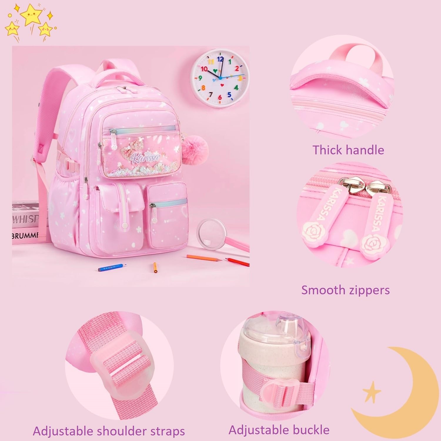 Waterproof Pink Backpack for Girls - Cute Elementary School Bookbag for Pre-K to 5th Grade | Perfect for School, Travel & Daily Use
