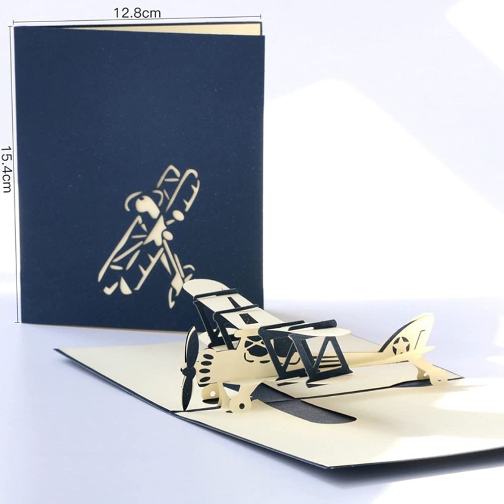3D Blue Plane Pop Up Greeting Card for Father's Day, Birthday, Retirement - Perfect Gift for Dad, Husband, Son, Brother | Unique Handmade Paper Craft for Special Occasions & Celebrations