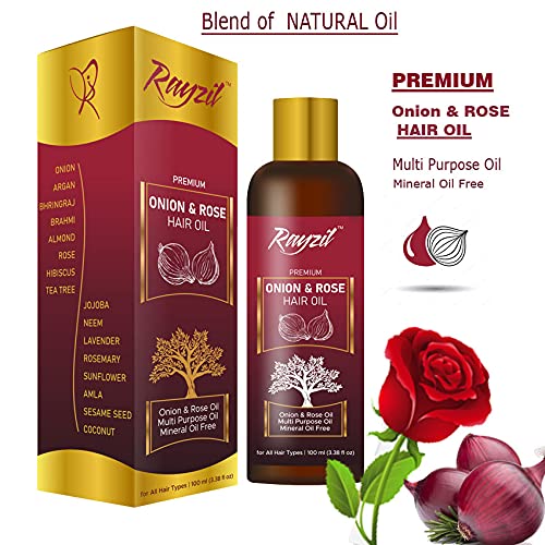 Organic Onion Hair Oil for Hair Growth & Thickness - 100ml (Pack of 2) - Natural Treatment for Dry, Damaged Hair - Use for Daily Scalp Massage & Overnight Hair Care