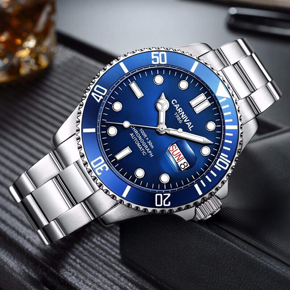 MASTOP Men's Automatic Diver Watch with Rotating Bezel - Classic Analog Luxury Dress Watch with Day & Week Display - Perfect for Business, Formal Events & Water Sports