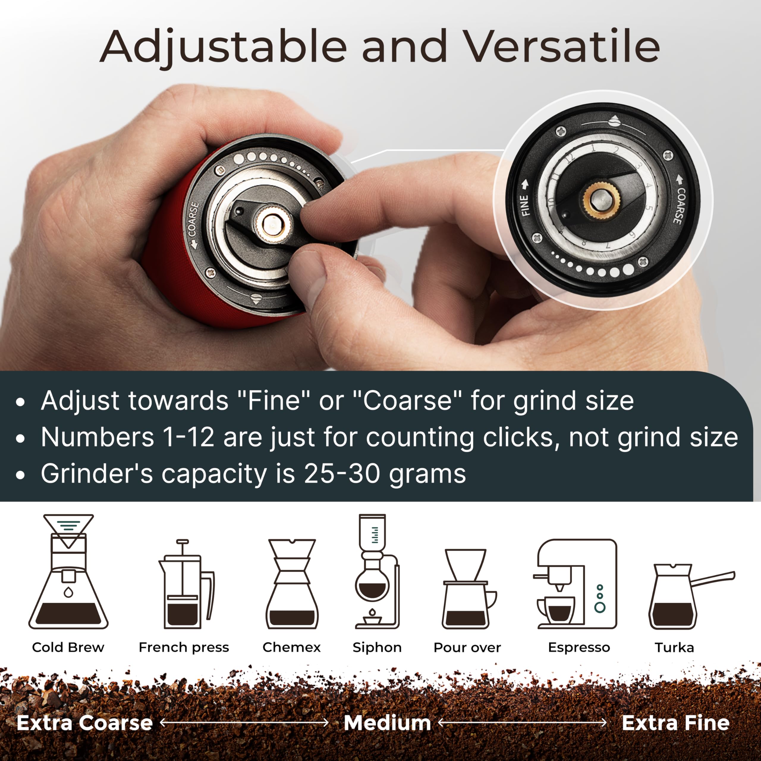 Premium Stainless Steel Manual Coffee Grinder - Adjustable Conical Burr Hand Crank Espresso Mill with Double Bearings for Home, Office & Travel | Perfect for French Press, Pour Over, Aeropress & Camping Brewing