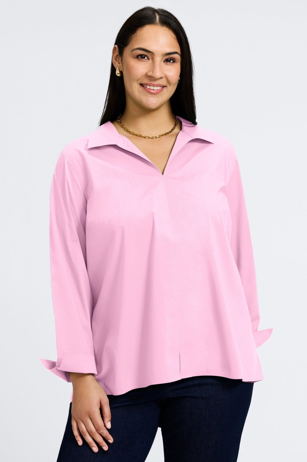 Agnes Plus Wrinkle-Free Stretch Long Sleeve Popover Shirt for Women | Comfortable Office & Casual Wear | Easy Care Business & Travel Shirt