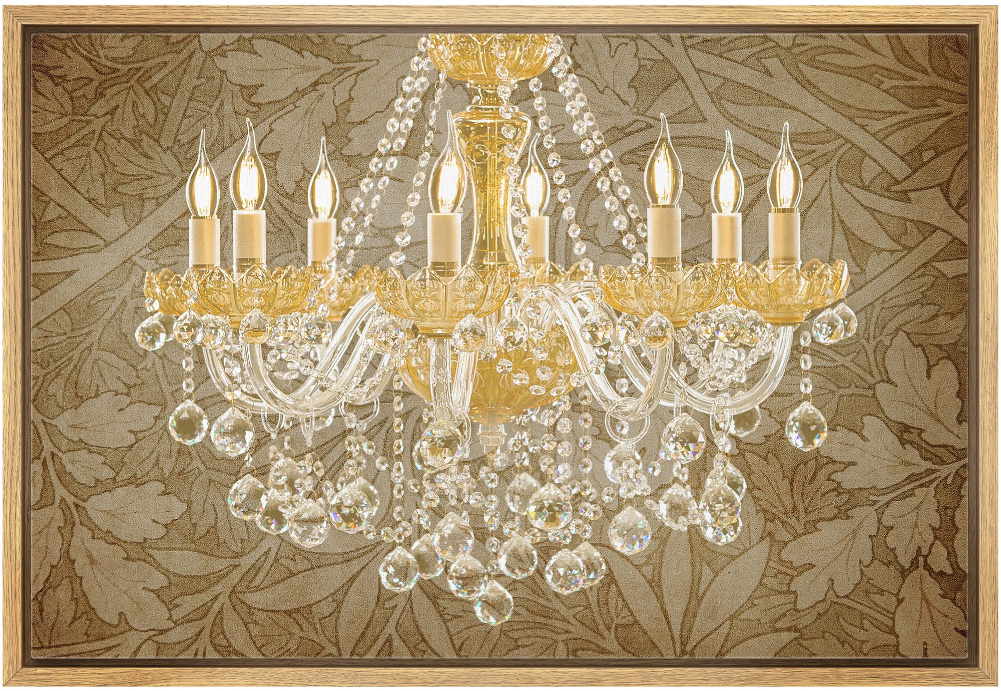 Wall26 Floral Gold Crystal Chandelier Framed Canvas Art Print - 24x36 Inch Modern Home Decor for Living Room, Bedroom, Office | Elegant Wall Art for Relaxation & Calming Atmosphere
