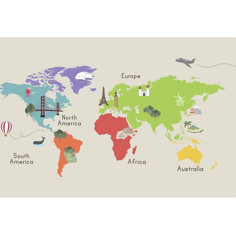 World Map Backdrop for Travel Theme Parties - DORCEV Globe Travel Banner with Famous Landmarks for Baby Showers, Birthdays & Bridal Showers | Perfect for Kids & Adult Photo Studio Props | Ideal for Travel-Themed Decorations and Instagram-Worthy Backgrounds