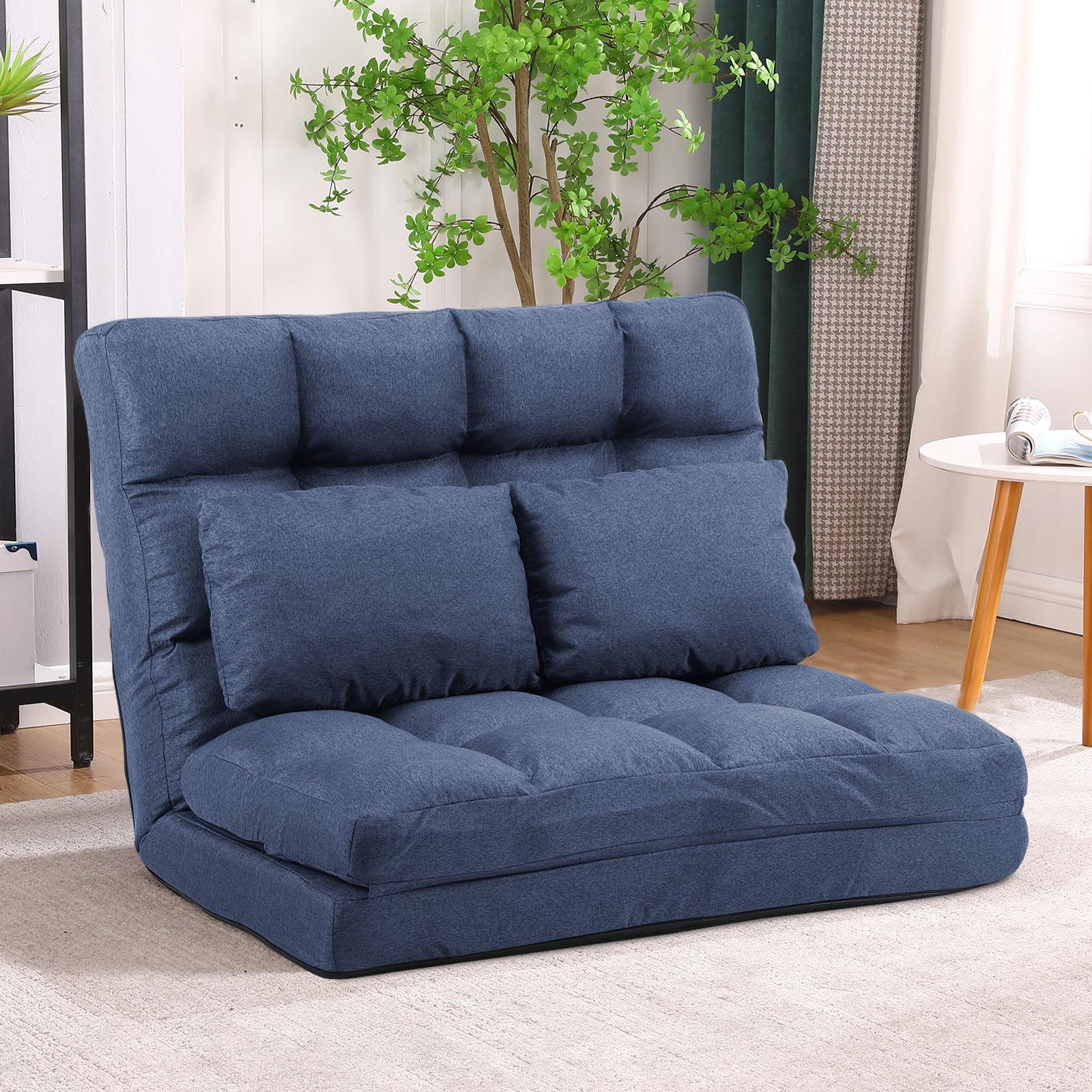 FLOGUOR Adjustable Floor Sofa Chair with 2 Pillows - 14-Position Reclining Folding Chaise Lounge for Adults - Removable Cover & Sturdy Metal Frame - Perfect for Bedroom, Living Room, Apartment & Small Spaces - Great for Lounging, Reading, TV Watching & Relaxing