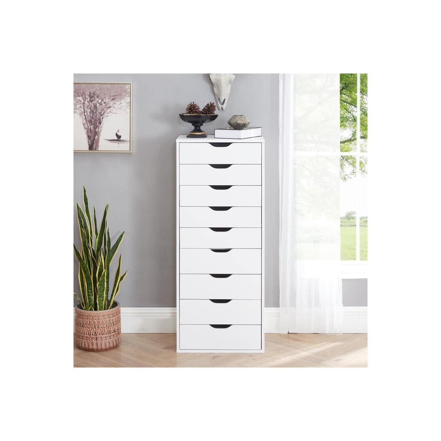 Naomi Home Office Wooden Lateral File Cabinet - 9-Drawer Storage Cabinet for Documents & Files, White - Perfect for Home Office Organization & Workspace Storage
