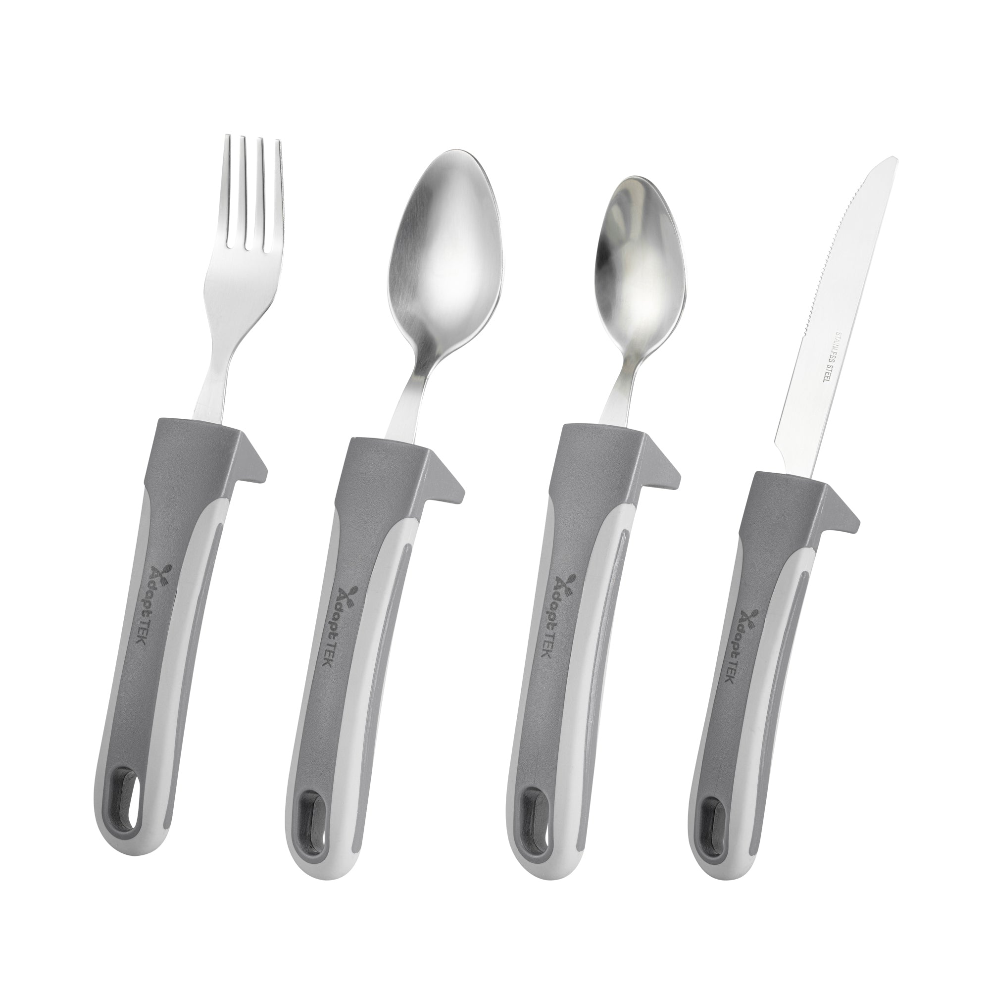 Adaptive Utensil Set - 4 Piece Stainless Steel Silverware with Non-Slip Grips for Seniors & Disabled | Lightweight Ergonomic Eating Aids for Arthritis & Hand Tremors | Perfect for Home Care, Nursing Homes & Travel Use