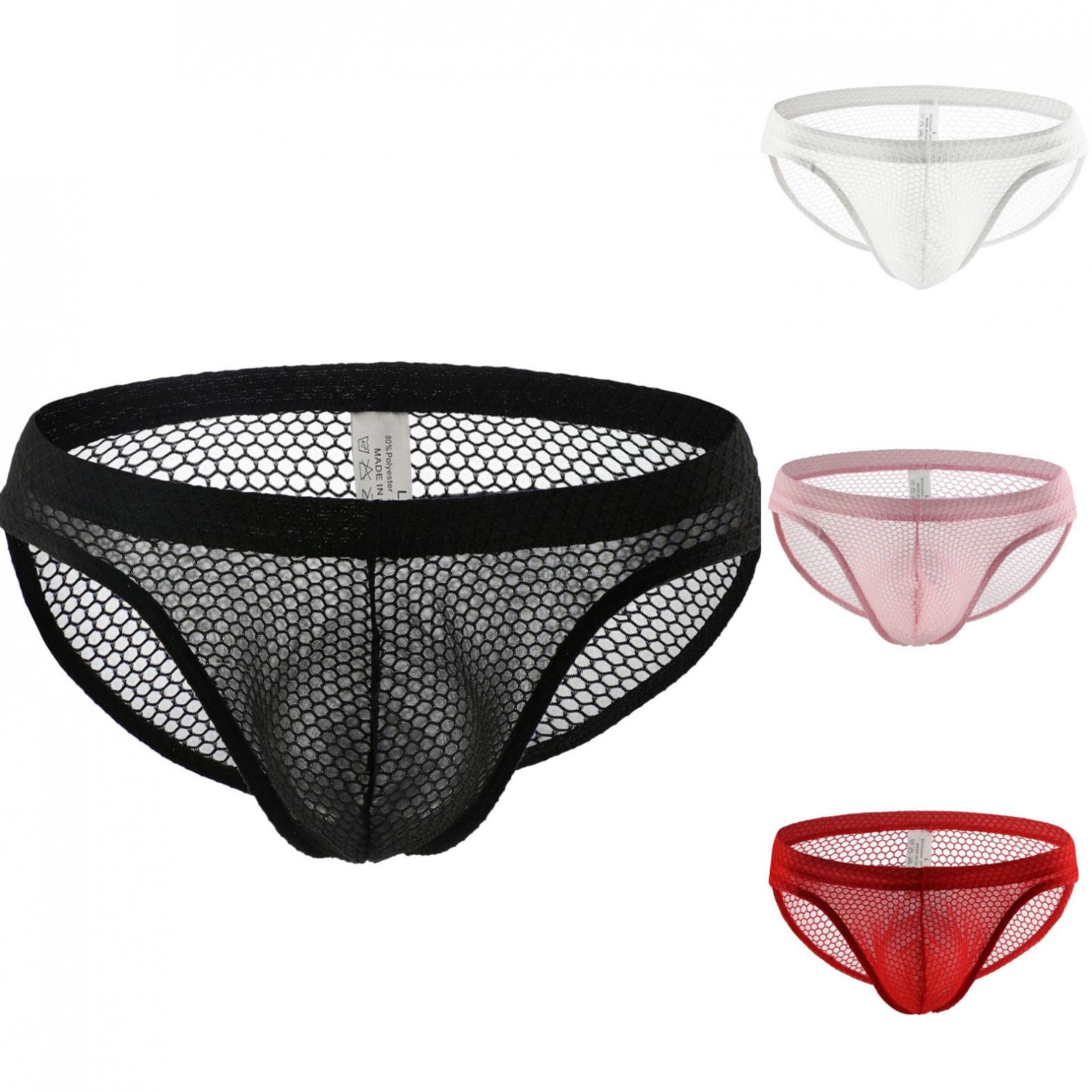 NOLDARES Men's Sexy Thong Briefs 4-Pack - Mesh Transparent Fishnet Underwear with Bulge Pouch - Comfortable Lingerie for Men - Perfect for Roleplay, Cosplay & Intimate Moments
