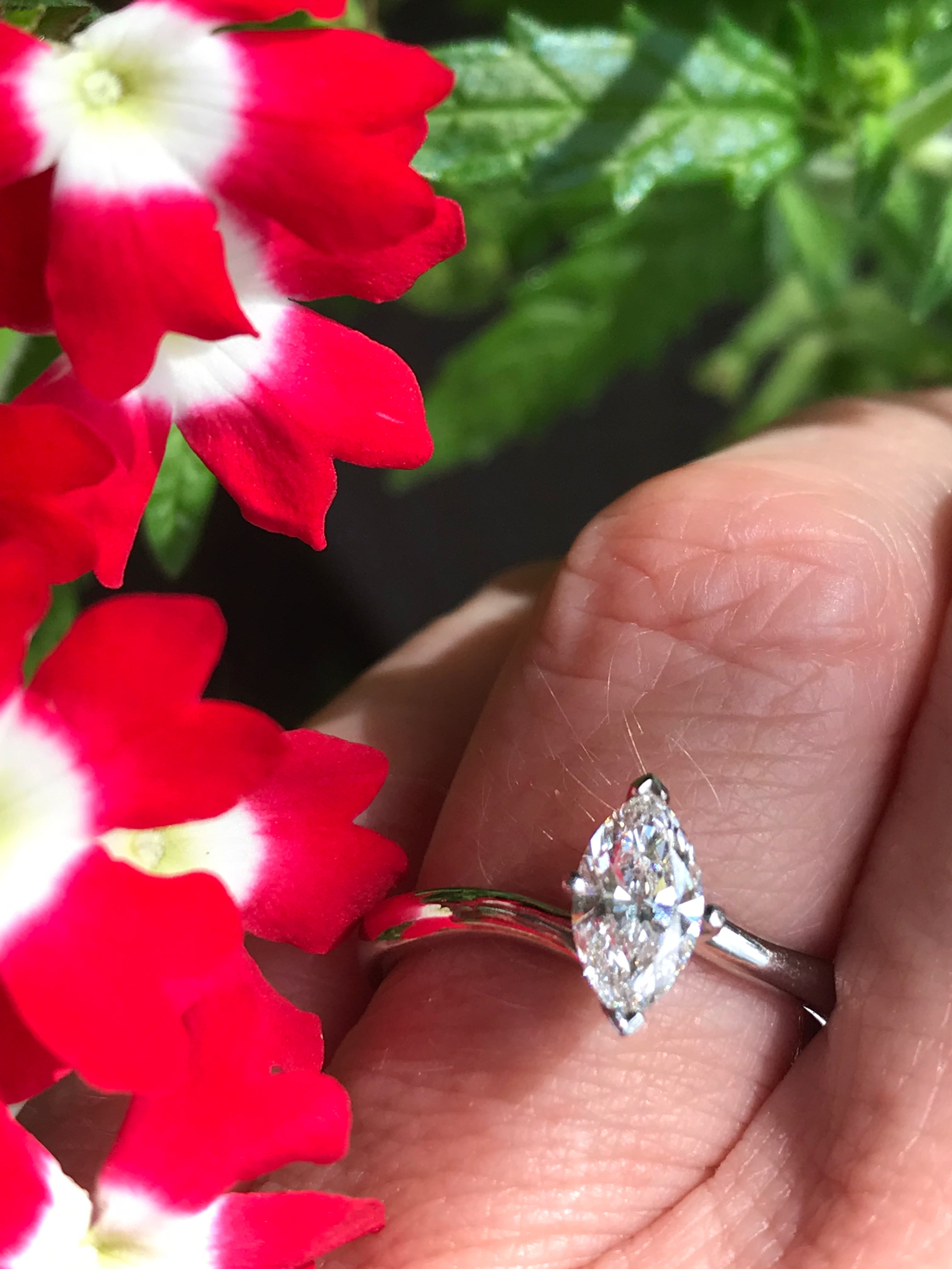 0.70ct Platinum Marquise Certified Natural Diamond Ring for Engagement, Wedding & Anniversary Gifts - GIA Certified Diamond Jewelry