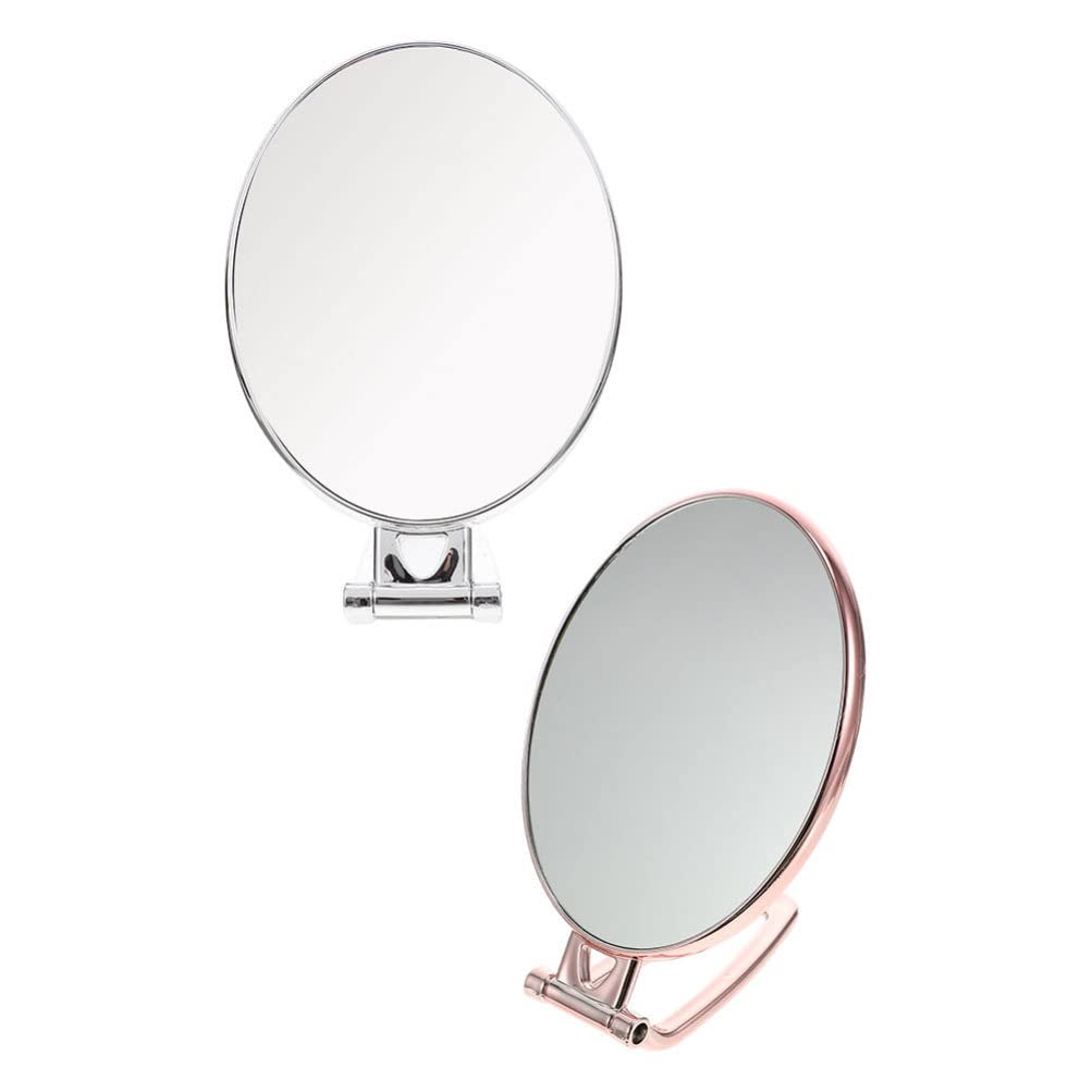 FOMIYES 2-Pack Foldable Makeup Mirror with LED Lights - Portable Vanity Mirror for Women, Travel Cosmetic Mirror with 360° Rotation, Perfect for Dressing Table, Bathroom & Travel (Rose Gold)