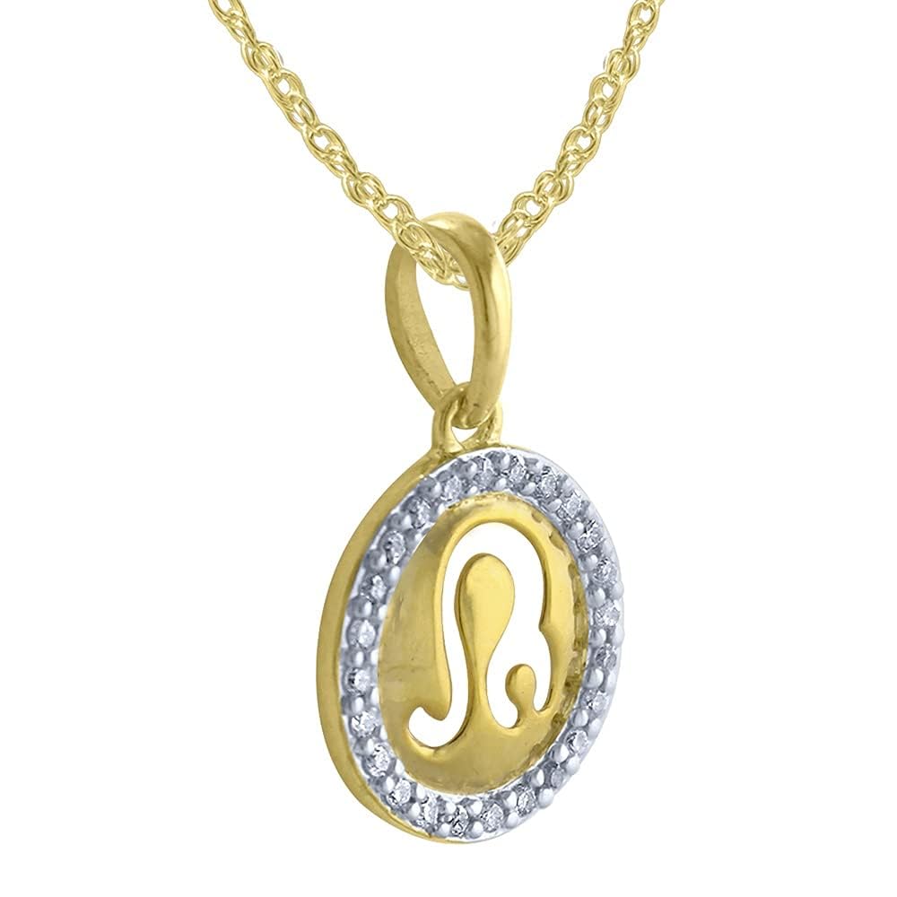 10K Yellow Gold 1/8cttw Round Natural White Diamond Leo Zodiac Pendant Necklace for Women & Men (H-I Color, I1-I2 Clarity) - Perfect Birthday Gift, Astrology Jewelry & Everyday Elegance