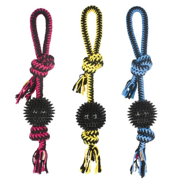 M PETS Twist Prickly Ball Rope Dog Toy - Interactive Chew Toy for Small & Large Dogs - Durable Tug of War & Fetch Toy for Indoor & Outdoor Play