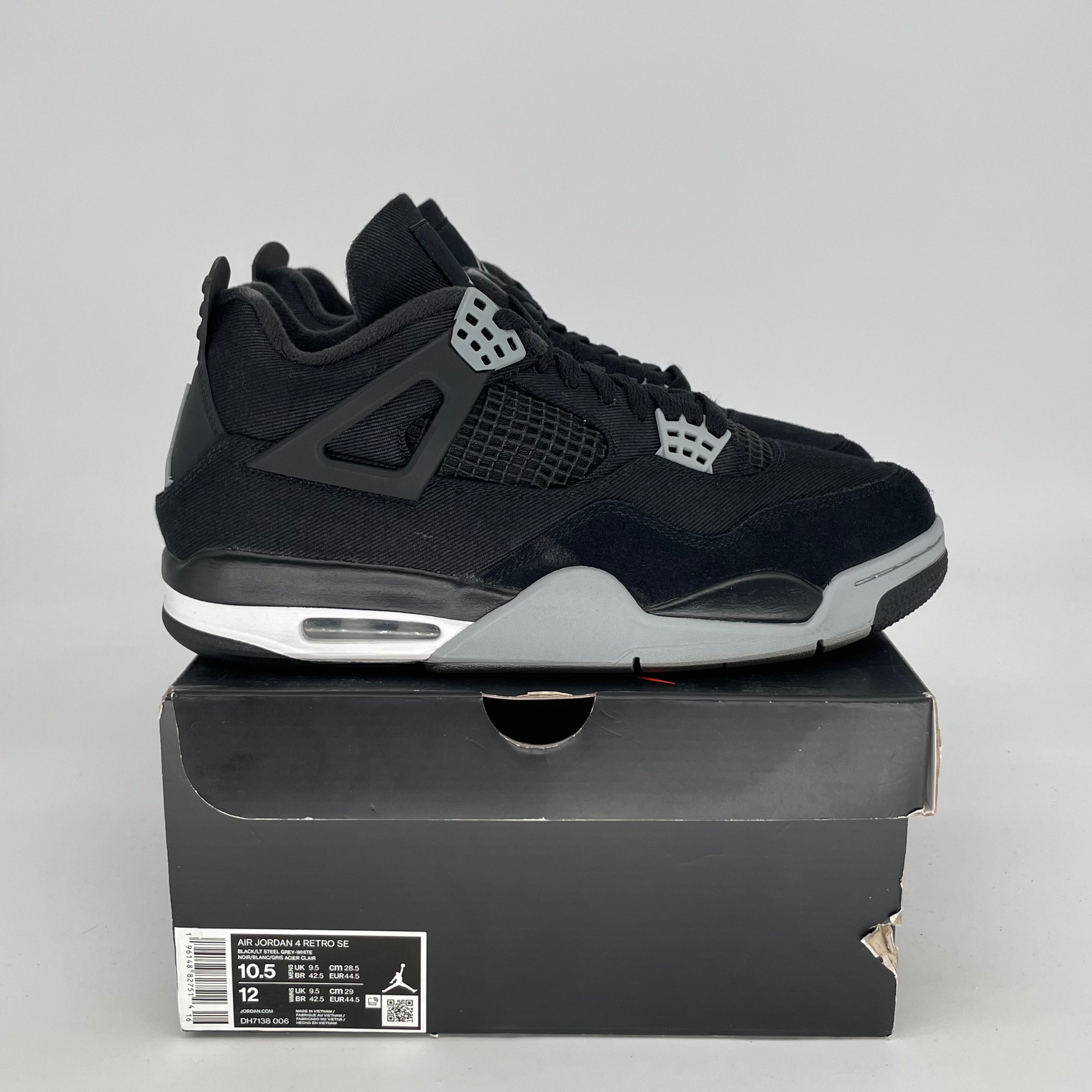 AIR JORDAN 4 Black Canvas Men's Basketball Shoes - Size 10.5/12W (DH7138-006) | Retro Sneakers for Streetwear & Casual Outfits