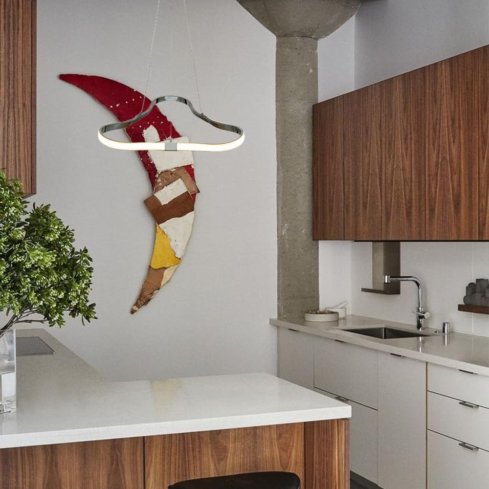 AA Warehousing 1-Light LED Triangular Pendant Light - Chrome Finish Modern Lighting for Kitchen Island, Dining Room & Bedroom