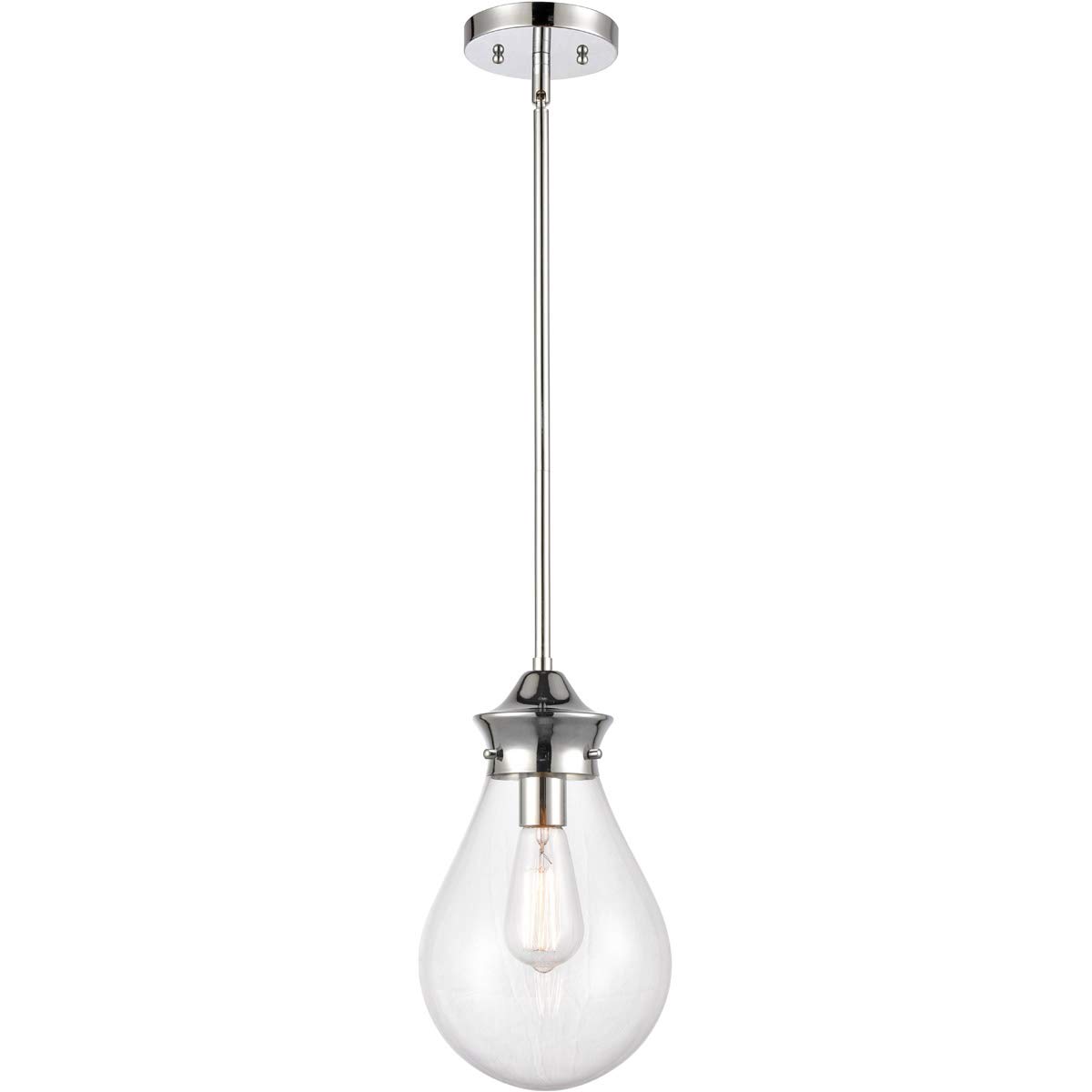 Polished Chrome Mini Pendant Light Fixture - 8 Inch Wide Steel and Glass LED Ceiling Light with Medium Base | Perfect for Kitchen Island, Dining Room, and Bedroom Lighting