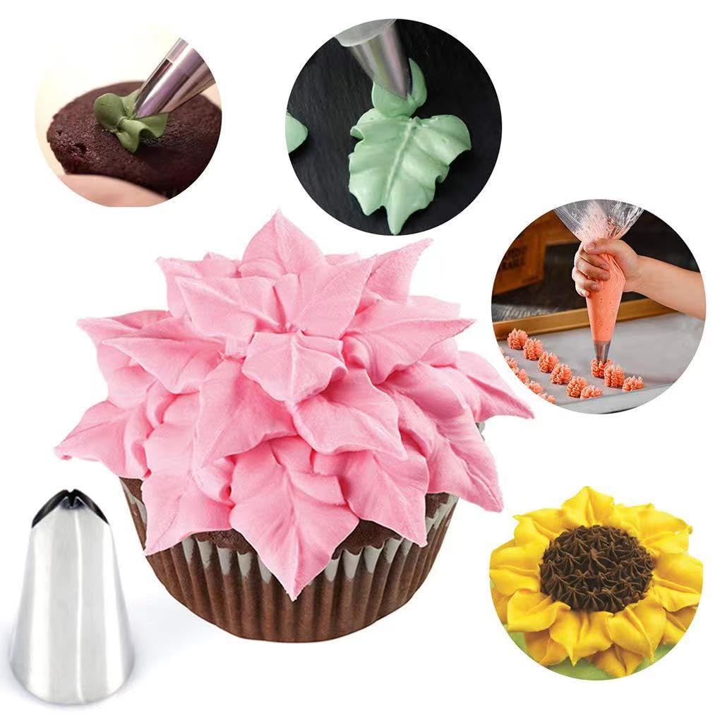 6 Pcs Leaf Icing Nozzles - Stainless Steel Cake Decorating Tips for Baking, Pastry & Fondant - with Cleaning Brush - Perfect for DIY Desserts & Party Cakes