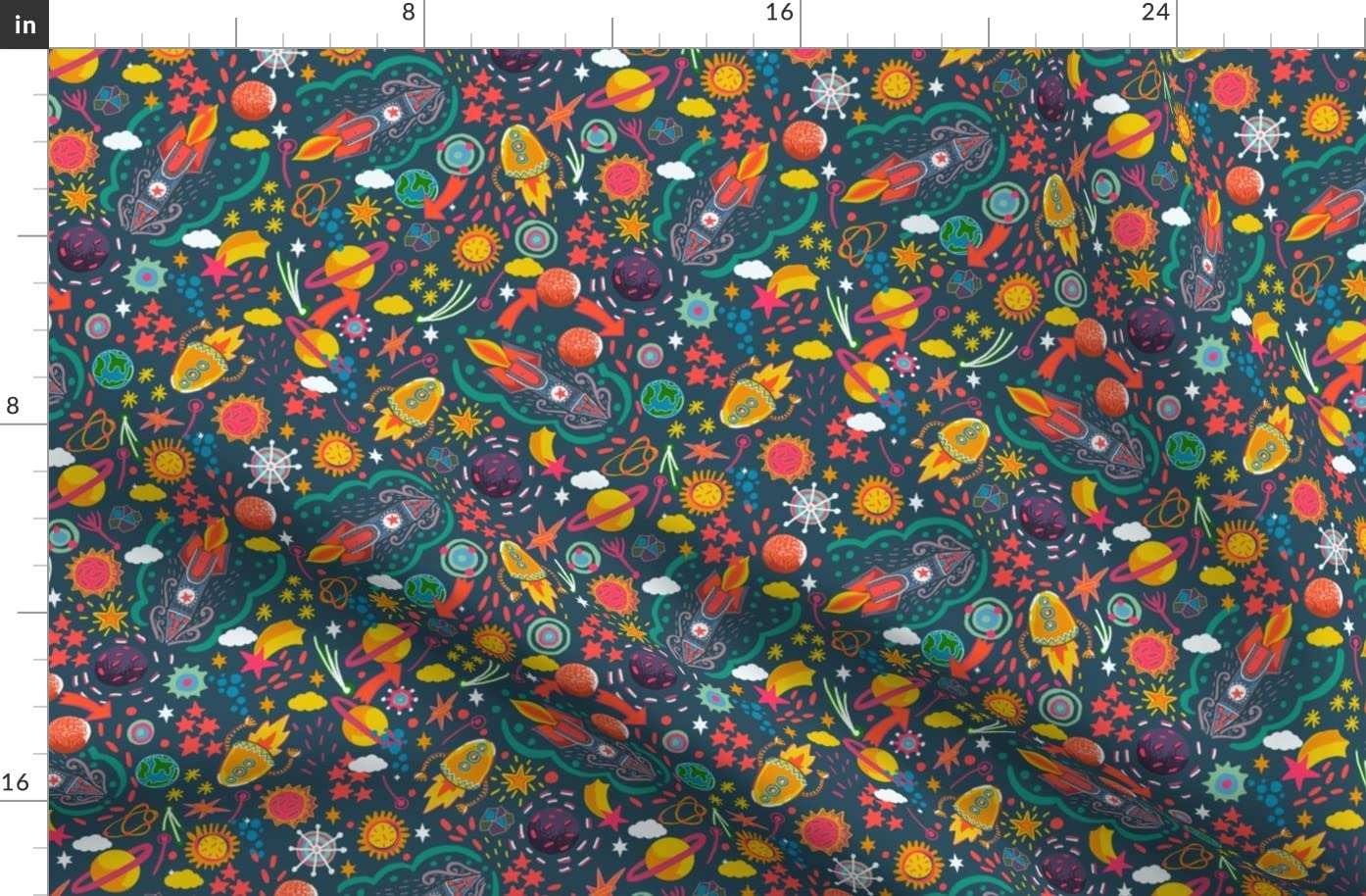 Premium Ditsy Space Adventure Galaxy Planets Printed Organic Cotton Sateen Fabric - Fat Quarter for Kids Science Themed Sewing, Quilting, Apparel & Home Decor - Perfect for DIY Projects, Nursery Decor & Educational Crafts