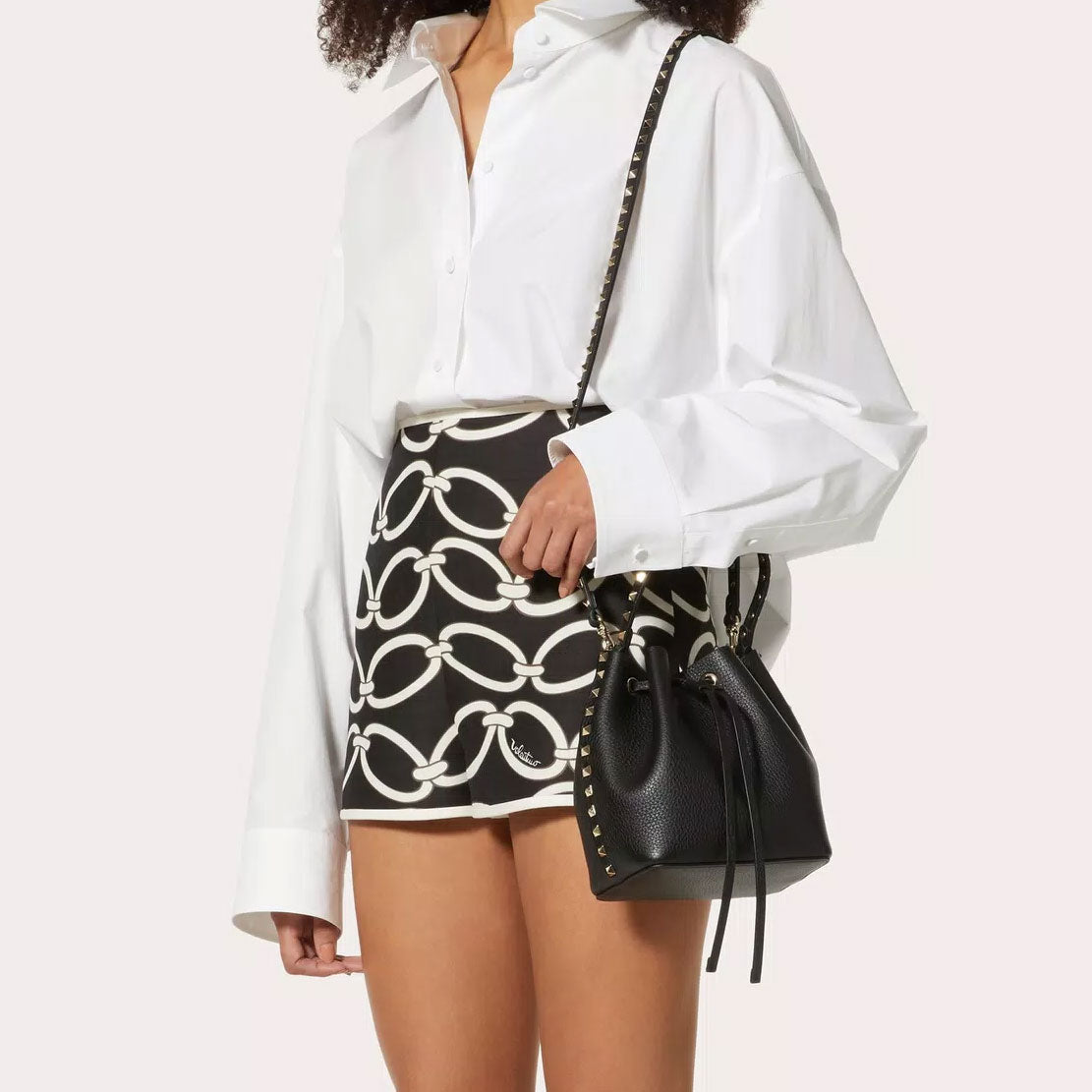 Valentino Rockstud Leather Bucket Bag in Ivory - Elegant Shoulder Bag for Women | Perfect for Date Night, Parties & Everyday Use