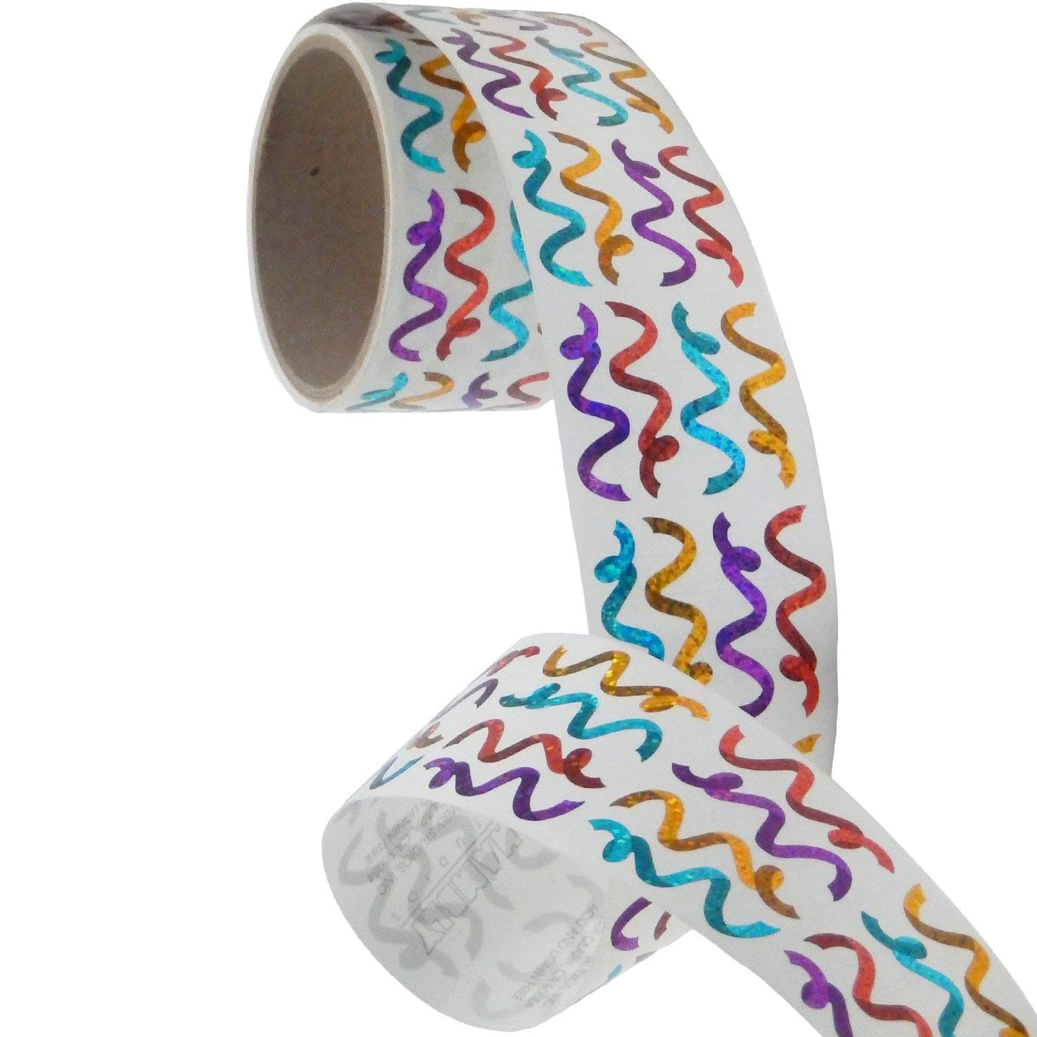 Jillson Roberts Bulk Roll Birthday Themed Prismatic Stickers - 100 Repeats Mini Teal & Purple Streamers | Perfect for Party Decorations, Gift Wrapping, Scrapbooking & DIY Crafts