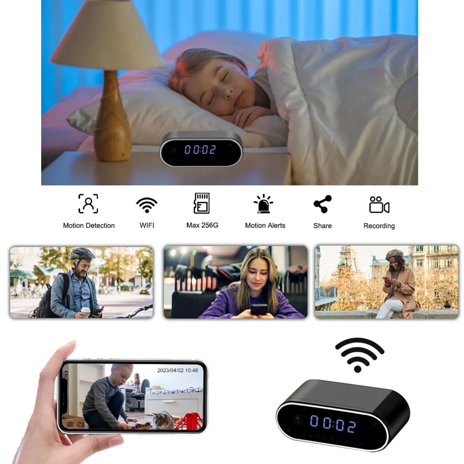 FKINGLRK Mini WiFi Camera - Wireless Hidden Spy Clock Camera with Remote Monitoring, AP/IP Access for Indoor Home Security & Nanny Cam | Perfect for Baby Monitoring, Pet Watching & Office Surveillance