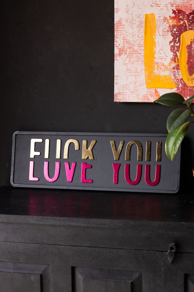 Funny F*ck vs Love You Wall Sign - Hilarious Home Decor for Living Room, Bedroom or Bar - Perfect Gift for Couples & Friends