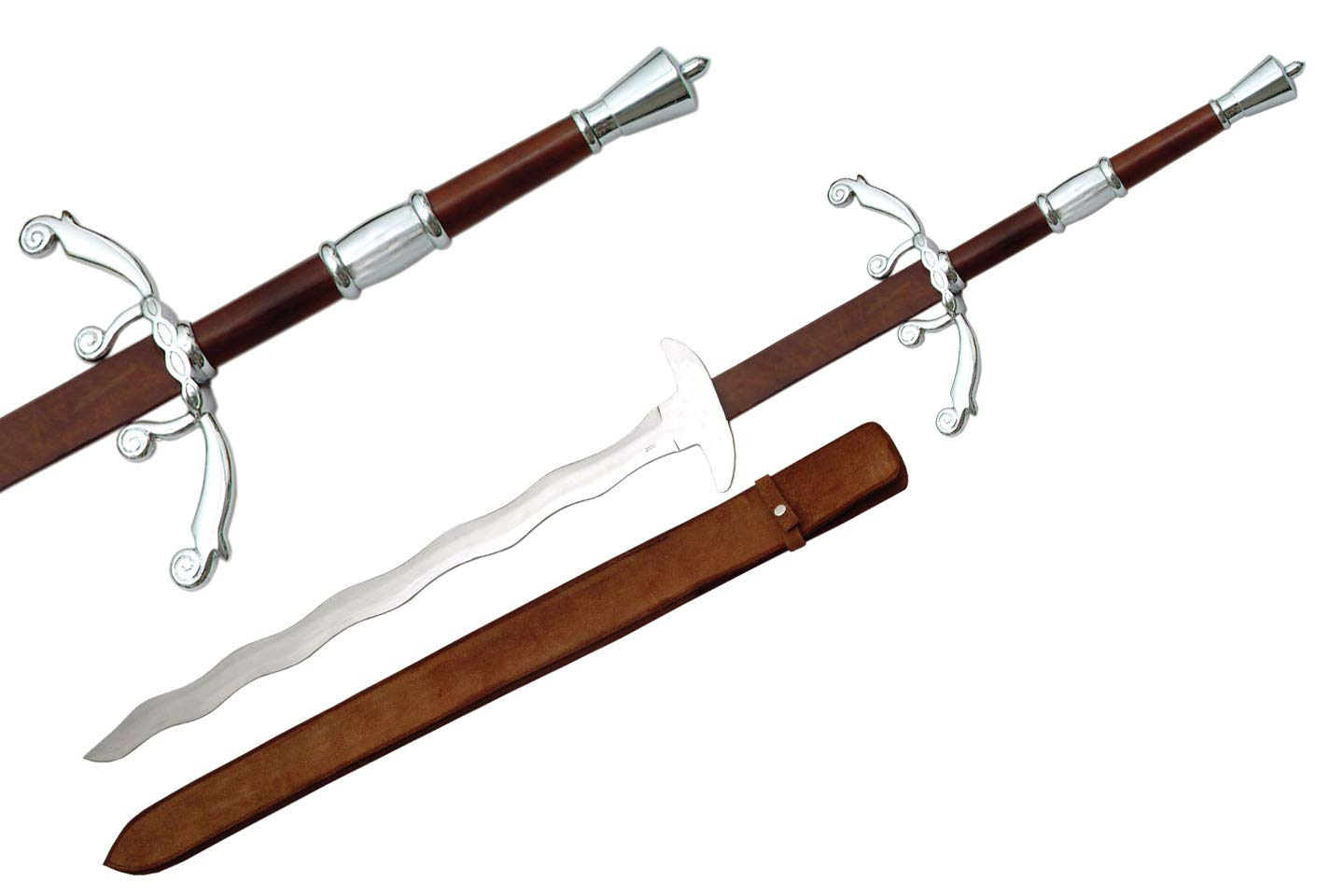 Szco Supplies Flamberge Sword 2 - Authentic Medieval Two-Handed Sword for Collectors & Cosplay | Perfect for Renaissance Fairs, LARP & Home Decor