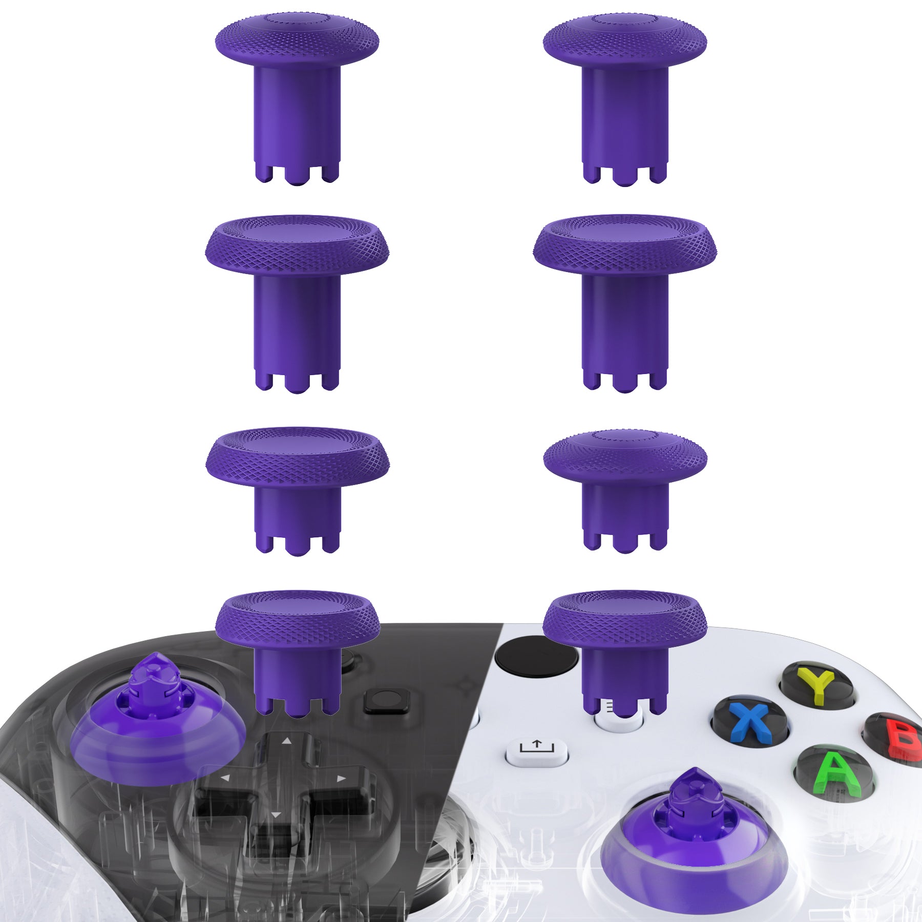 eXtremeRate ThumbsGear V3 Interchangeable Thumbsticks for Xbox Core Controller - 4 Height Adjustable Convex & Concave Joysticks Compatible with Xbox One S/X/Elite & Nintendo Switch Pro Controller (Purple, VRVX3M005) - Perfect for Gaming, FPS, Racing & VR Gaming