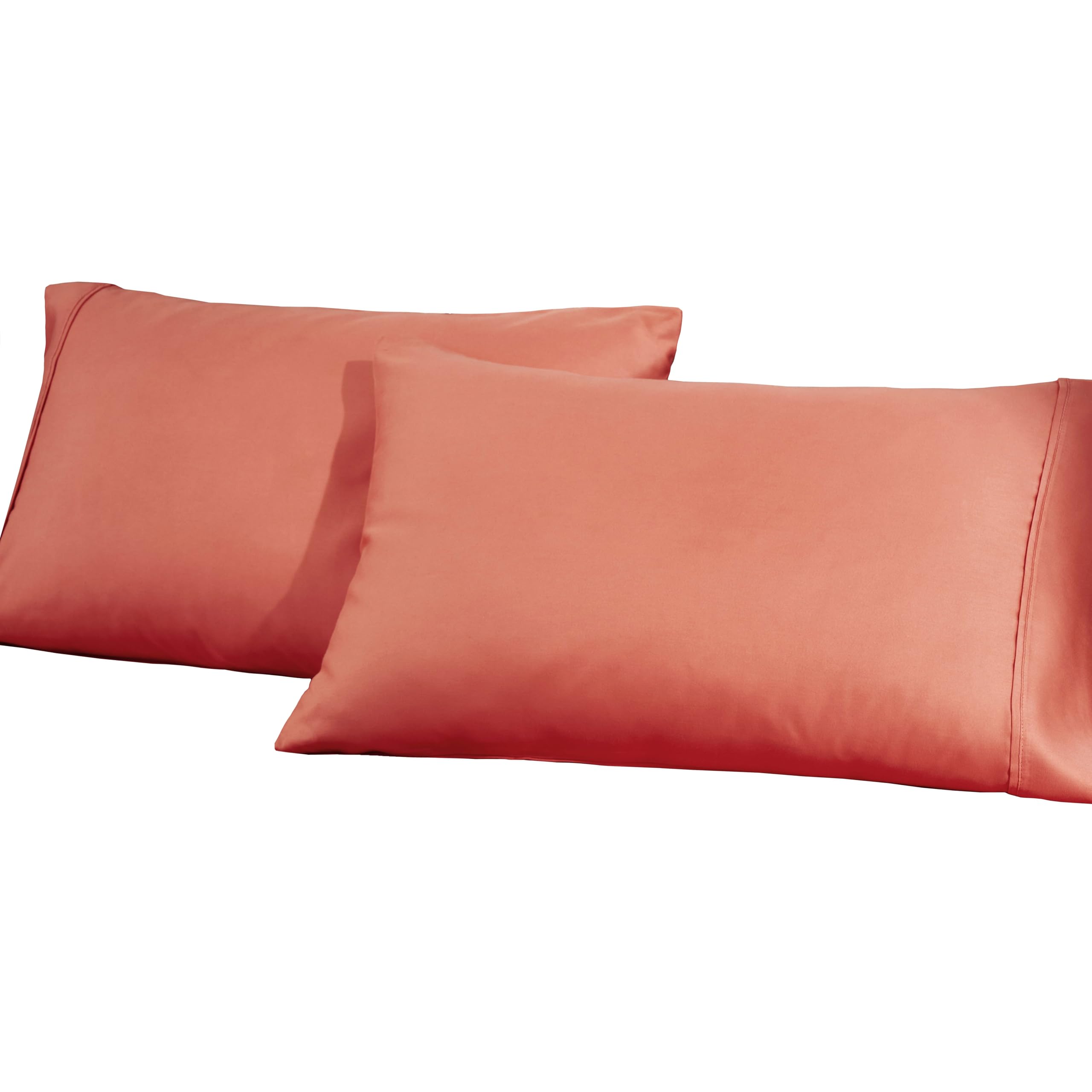 Premium 100% Cotton Blend 2-Piece Solid Pillowcase Set - Standard Size (20x26 Inches) - Soft Coral Bedding for Home, Hotel & Guest Room Decor