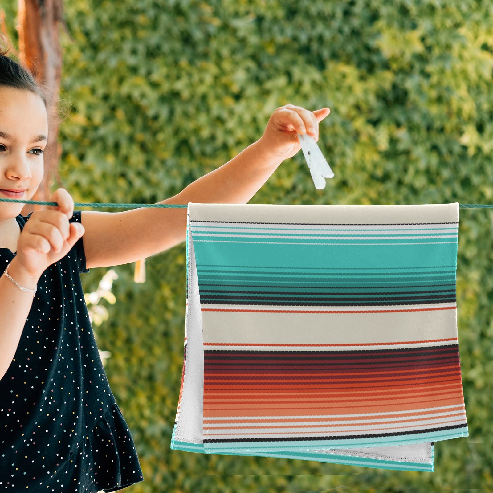 Premium Xigua 2-Piece Bath Towel Set - Soft, Absorbent Face & Hand Towels for Bathroom, Gym, Travel - Mexican Serape Striped Design for Home & Shower Use