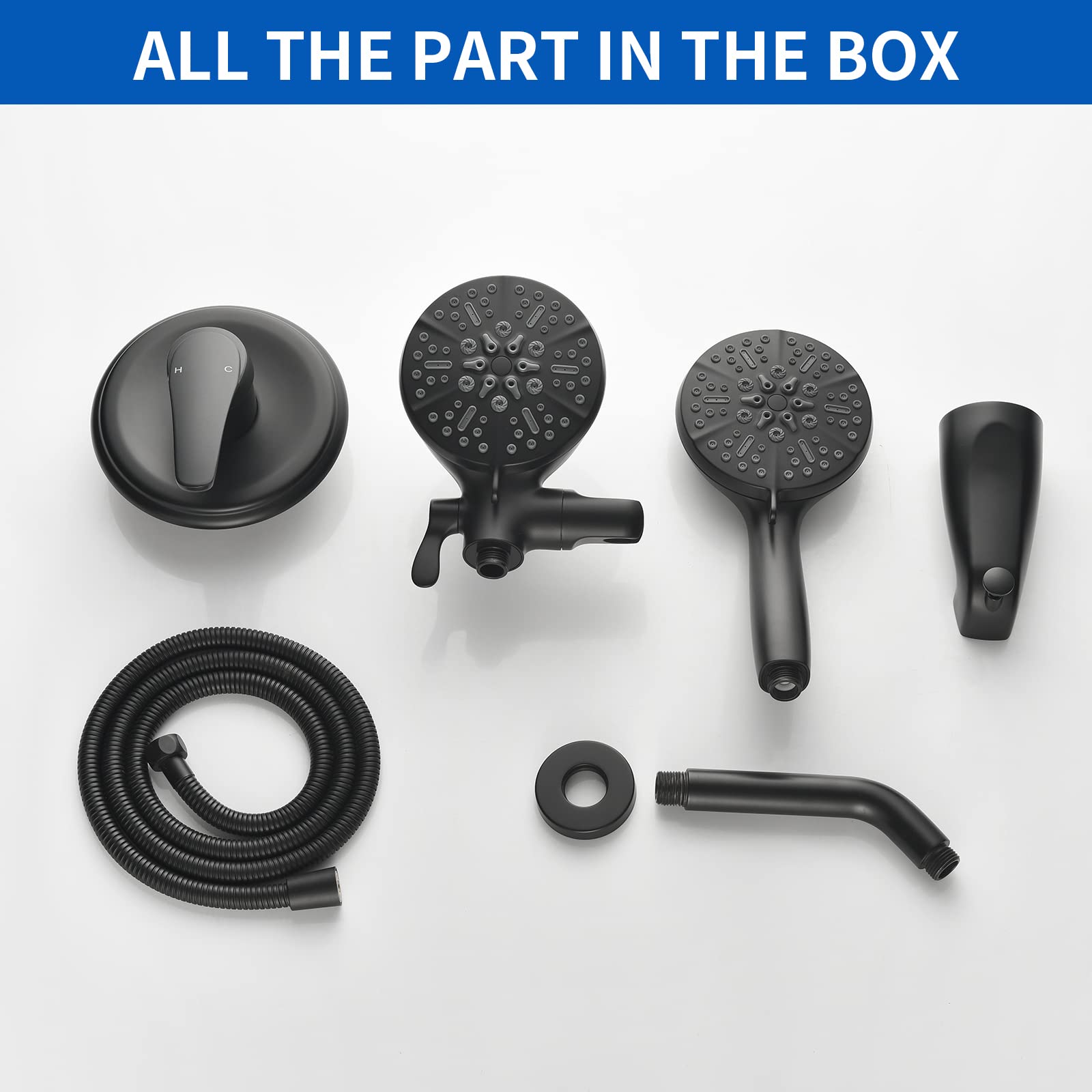 Premium Matte Black Tub and Shower Faucet Set - Complete 2-in-1 Dual Shower Head & Handheld Combo System with Tub Spout & Trim Kit for Bathroom Renovation & Luxury Spa Experience