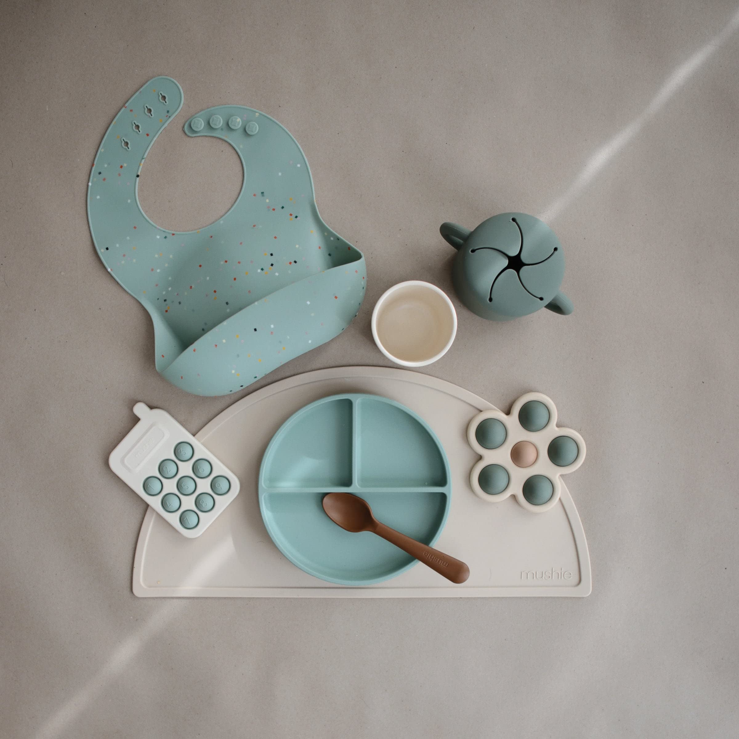 Mushie Silicone Phone Press Toy for Babies & Toddlers - Cambridge Blue - Sensory Learning & Stress Relief Toy for Kids - Perfect for Teething, Playtime & Travel