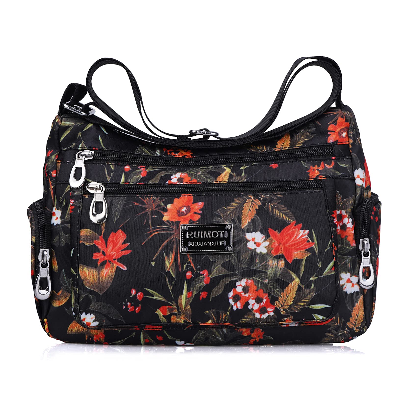 NOTAG Women's Crossbody Bag - Nylon Shoulder Purse with Floral Print & Multiple Pockets | Perfect for Travel, Shopping & Everyday Use