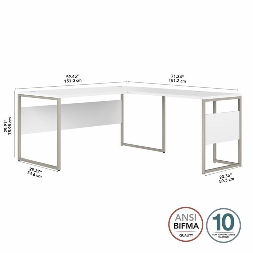 Bush Business Furniture Hybrid L-Shaped Desk with Sturdy Metal Legs - Perfect for Home Office, Small Spaces & Modern Workspaces