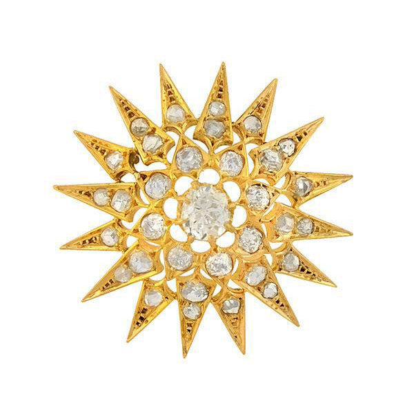Victorian 18K Gold Diamond Starburst Pendant Necklace - 1.25 Carat Total Weight (CTW) - Elegant Jewelry Gift for Women, Perfect for Anniversaries, Weddings & Special Occasions