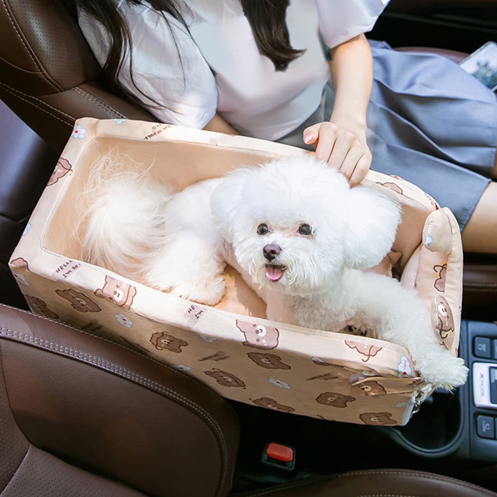 Premium Small Dog & Cat Car Booster Seat - Interactive Pet Console Car Seat with Detachable Travel Bag | Portable Pet Habitat Bed for Most Vehicles | Perfect for Road Trips & Daily Commutes