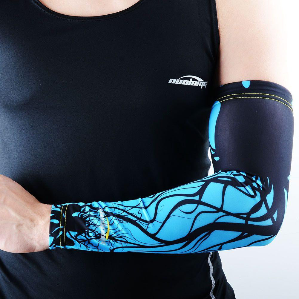 Blue Ink Compression Arm Sleeves for Sports & Recovery - Breathable UV Protection Sleeves for Basketball, Running, Cycling & Gym Workouts