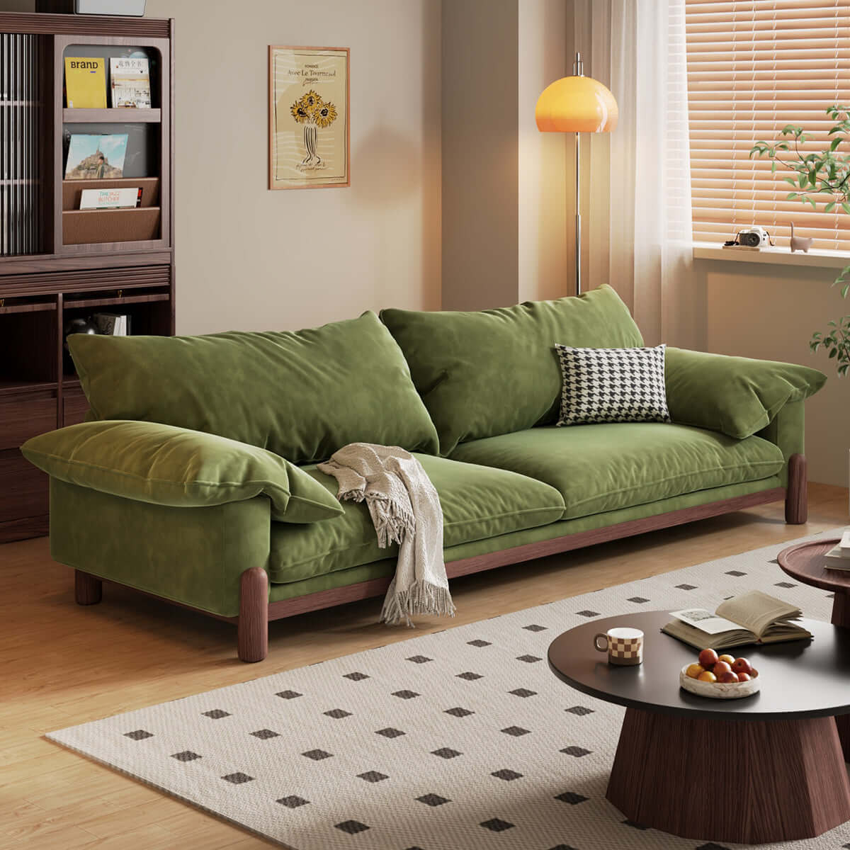 Premium Solid Wood Three-Seater Sofa with Armrests - Extra Wide Comfortable Couch for Living Room, Lounge & Home Theater - Modern Farmhouse Style Furniture for Family Gatherings