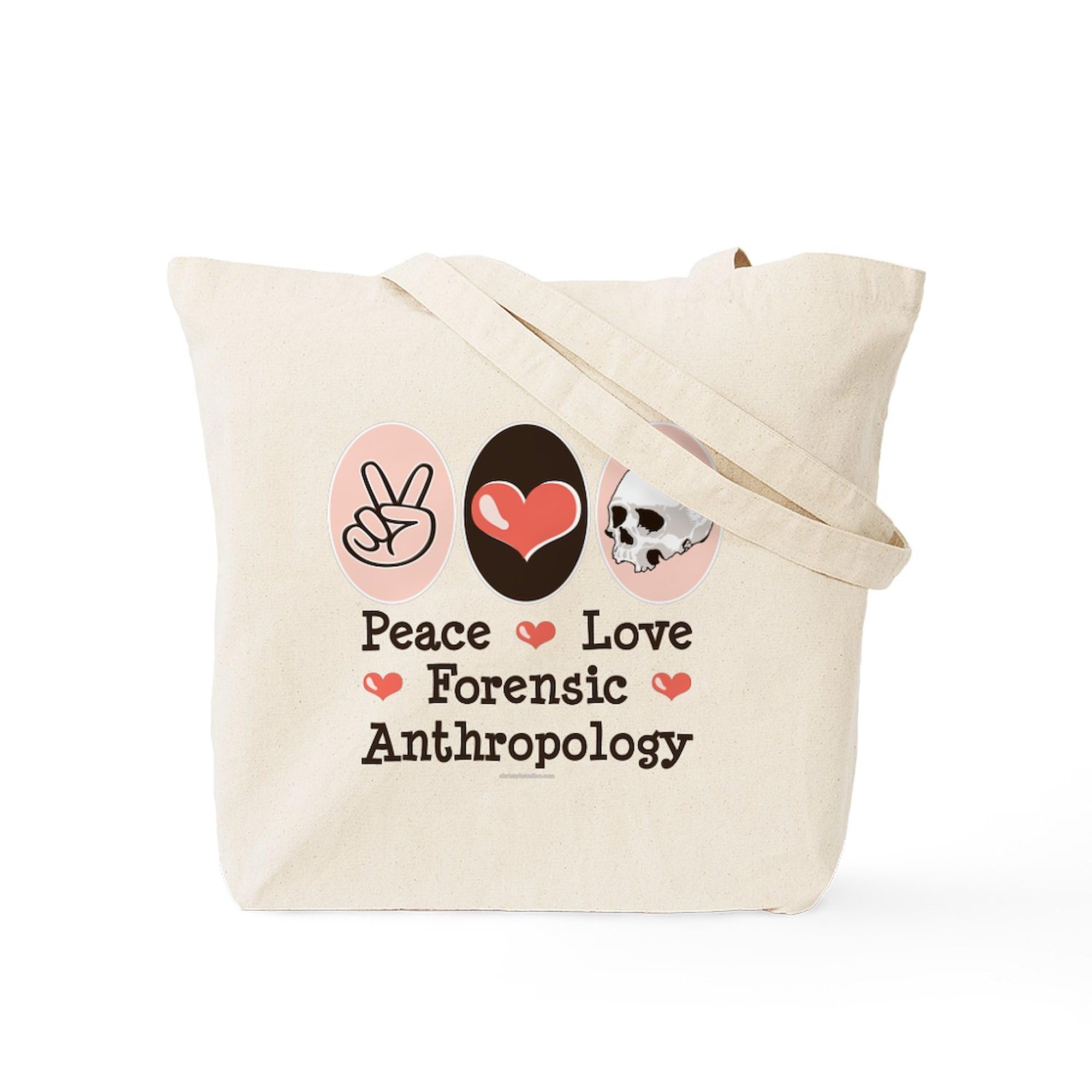 Forensic Anthropology Tote Bag - Peace Love Design | Natural Canvas Reusable Shopping Bag for School, Work & Groceries