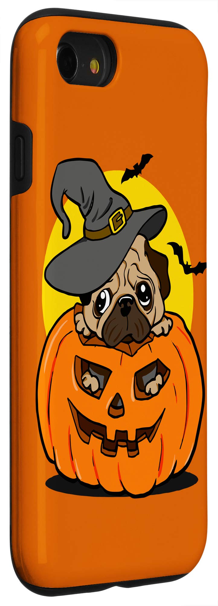 iPhone SE (2020)/7/8 Halloween Pug Dog Phone Case - Cute Pumpkin & Bats Design Orange Protective Cover for Fall Season & Holiday Gifts