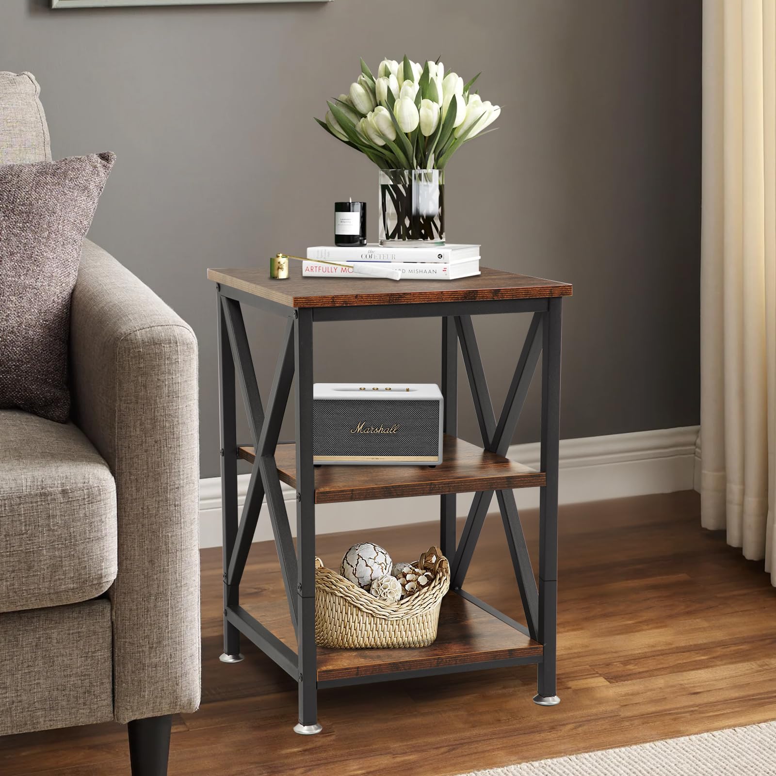 Farmhouse End Table with Storage Shelf - 12
